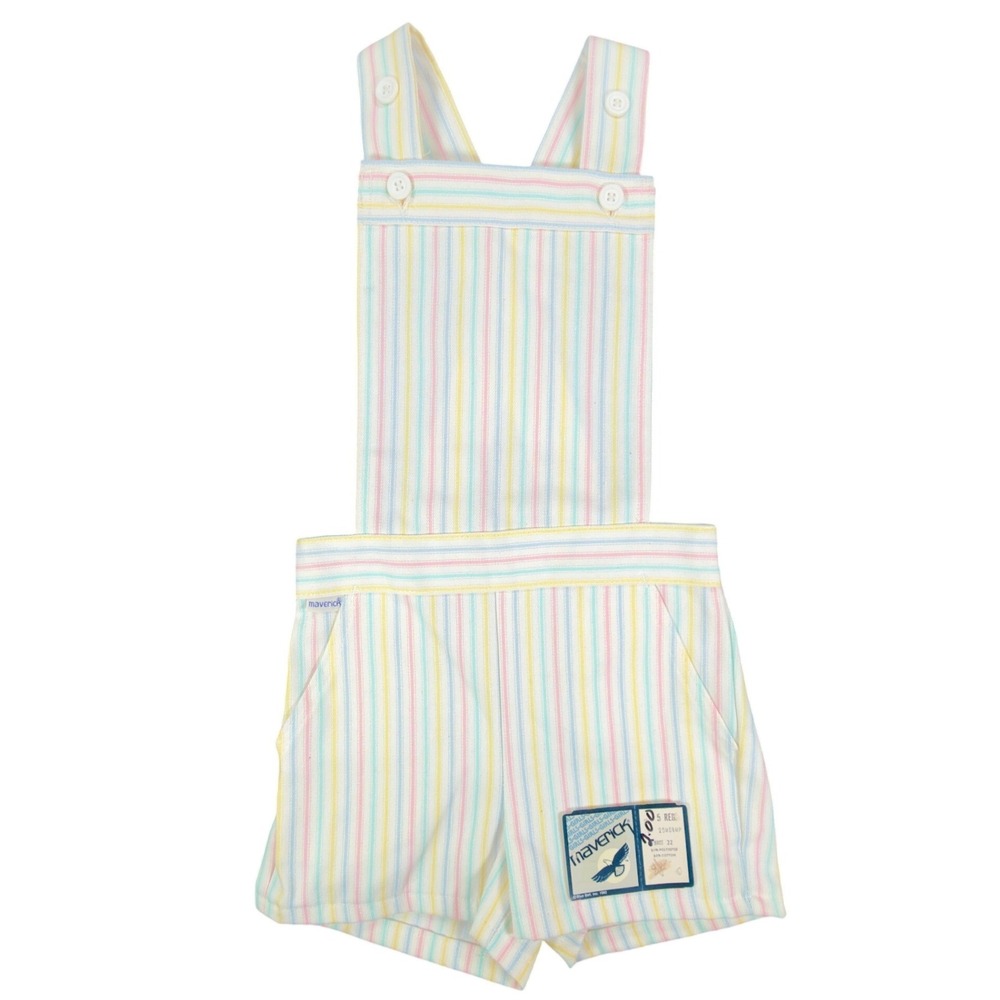 Maverick 1980s Vintage Striped Shortalls Girls 5 Pastel Multi NWT